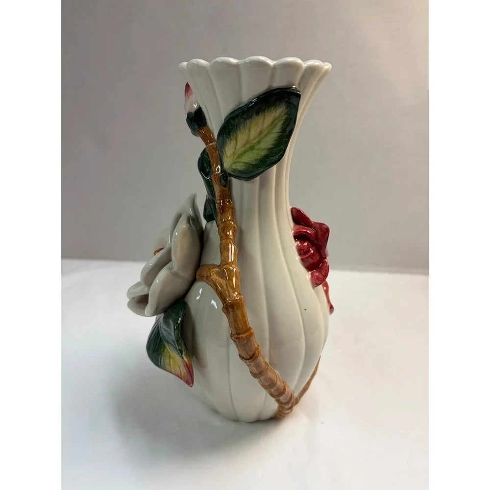 Fitz & Floyd Classics Magnolia Ceramic Vase Handcrafted China White Floral 7.5